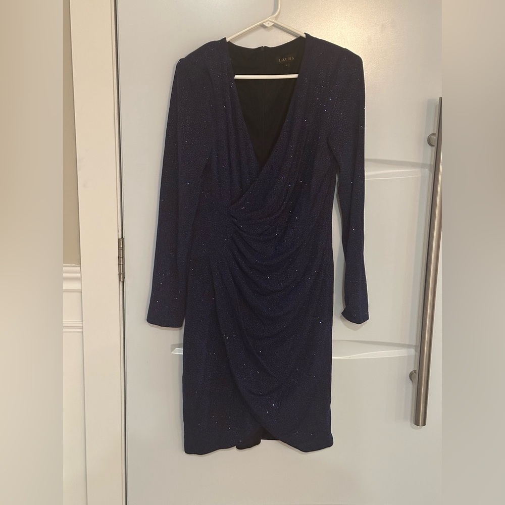 Navy blue Glitter Wrap Dress - Picture 14 of 14